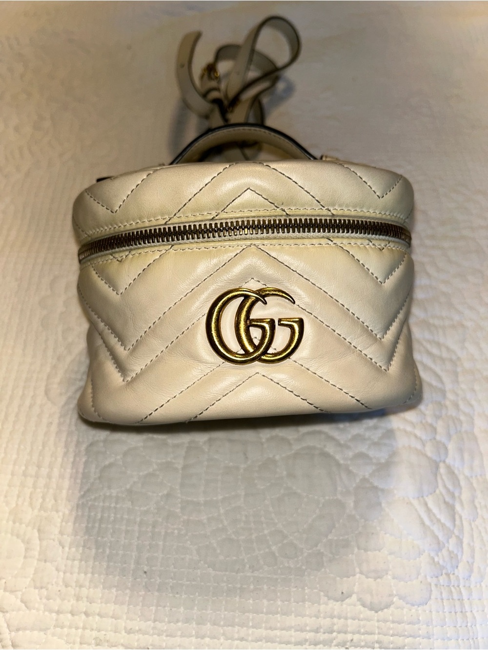 Gucci Cream Quilted GG Mini Backpack Crossbody